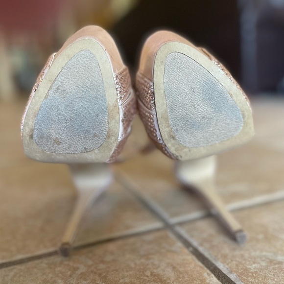 Steve Madden Blush Pink Sparkle Studded Satin Platform Stiletto Heeled Sandal - Picture 6 of 6